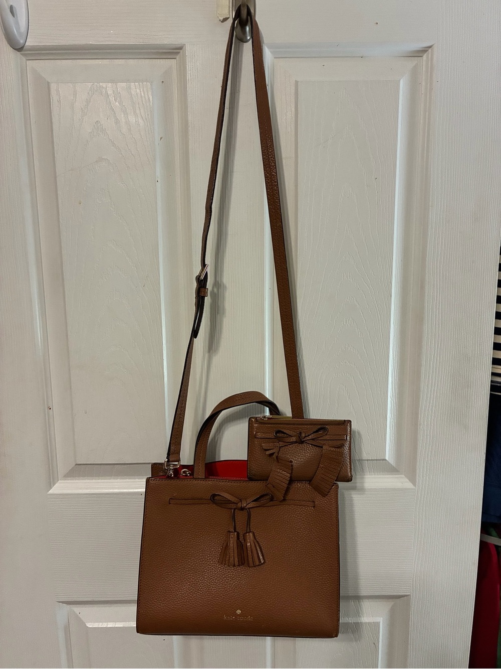 kate spade Brown Leather Crossbody with Tassel and Bow Accents